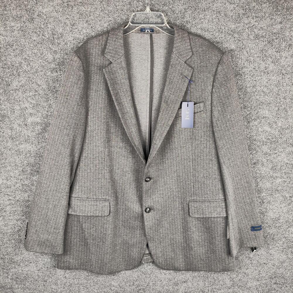 Stafford Sport Coat Mens 48 Regular Gray Herringbone Tweed Stretch Classic Fit